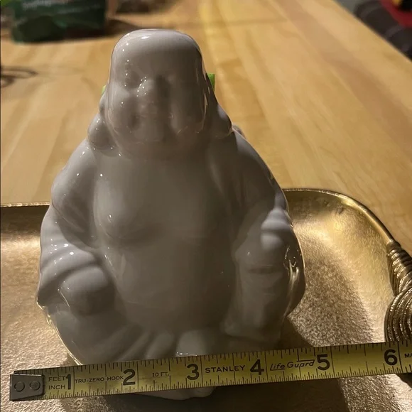 #1197** Lucky Buddha: Yak & Yeti White Ceramic Figurine - Picture 8 of 12